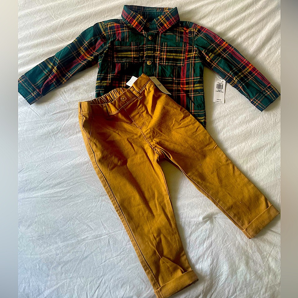 Old Navy 2 Piece Button Down Shirt and Khaki Pants.